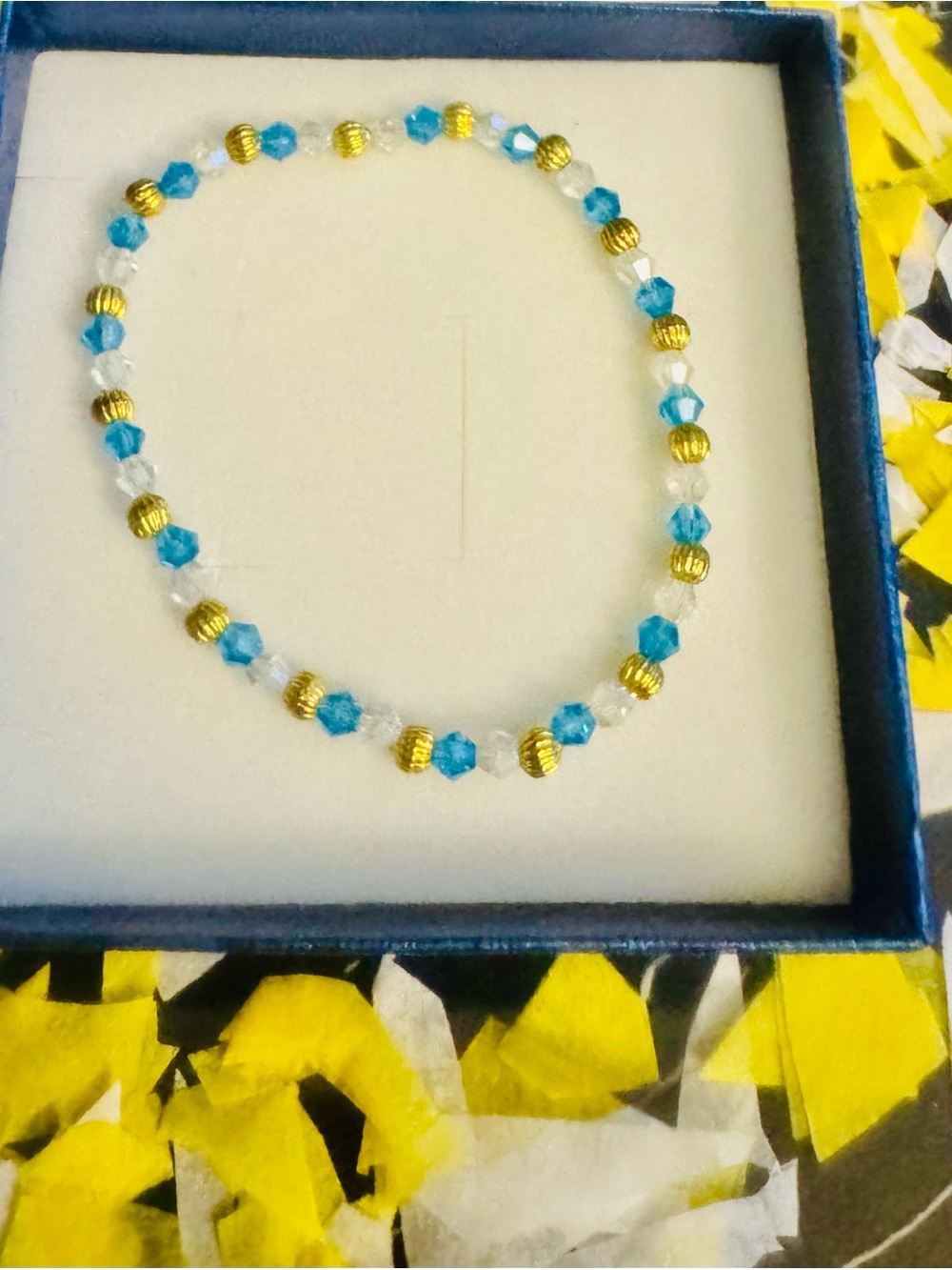 Gold and Turquoise Crystal Stretch Bracelet - Women's Jewelry